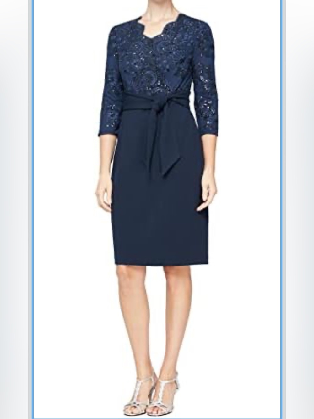 Alex Evenings Belted Sequin Embroidery Cocktail Sheath Dress Size 6
